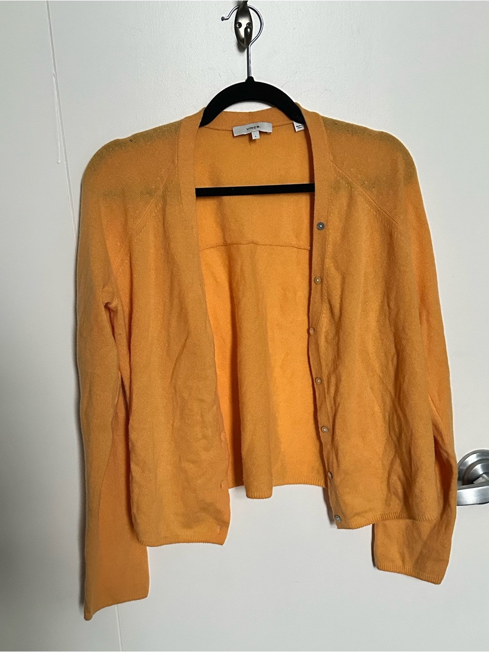Vince Cashmere Bright Orange Button-Front Women's Cardigan